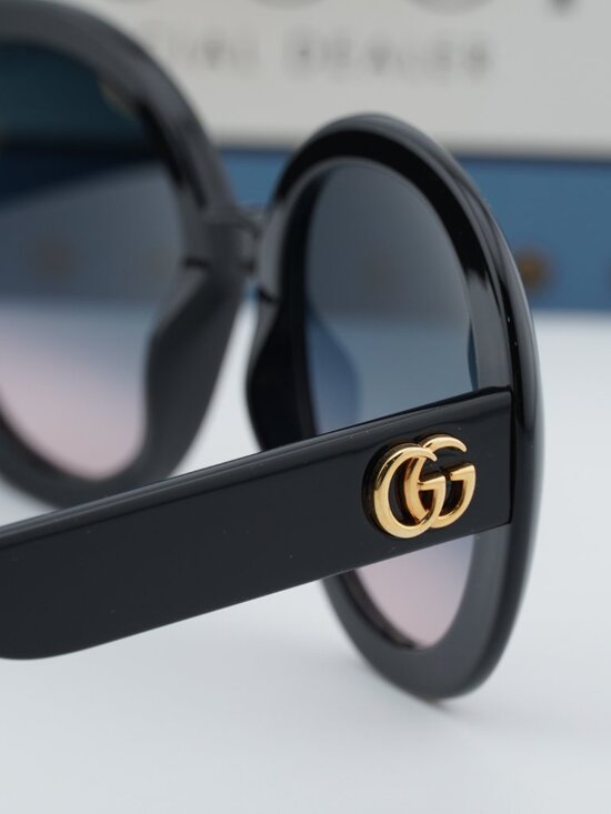 Gucci GG0712S 002 Women Round Sunglasses - Black / Blue